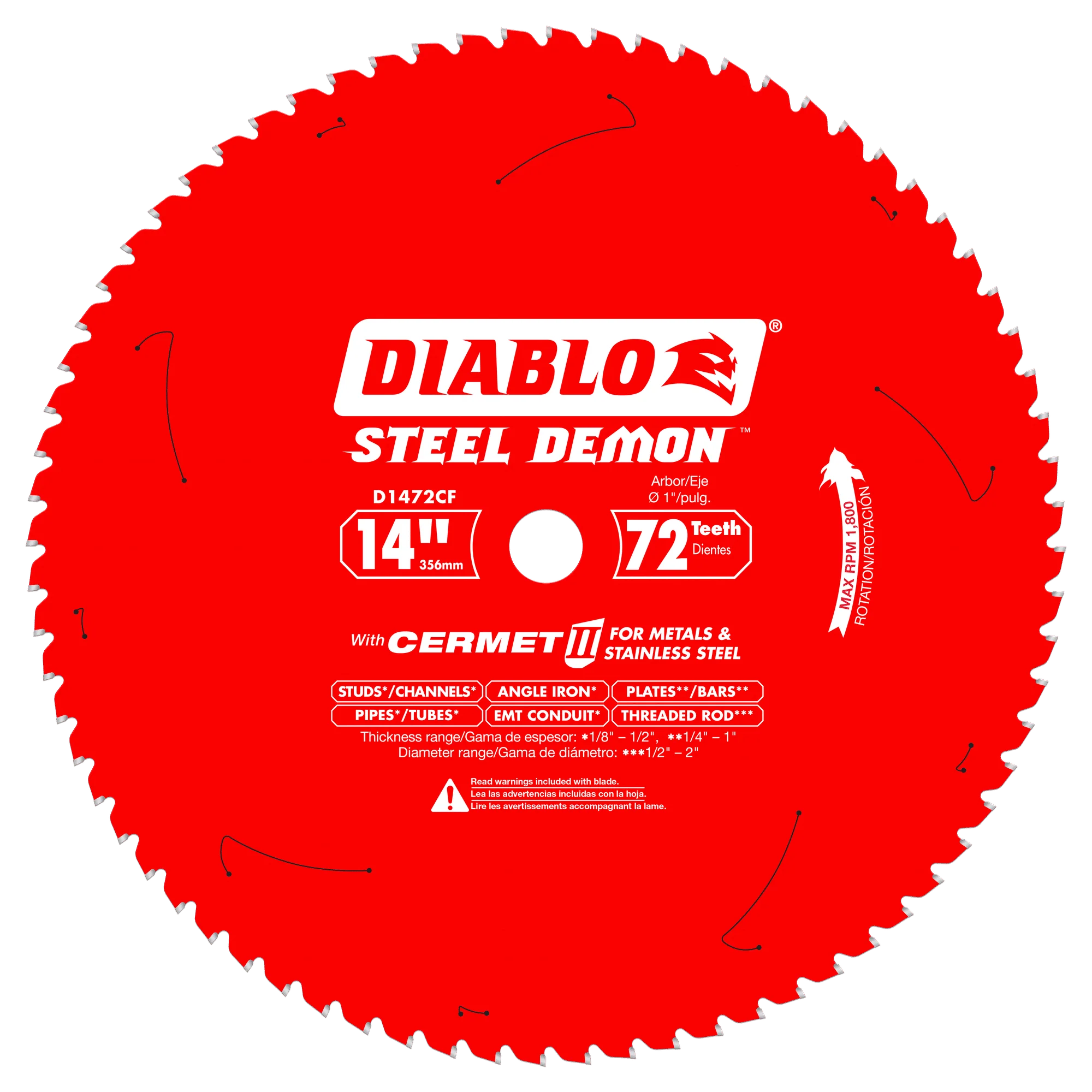 Diablo Tools D1472CF 14 in. x 72T x 1 in. 1800 rpm Cold Cut Saw Blade for Medium Metal