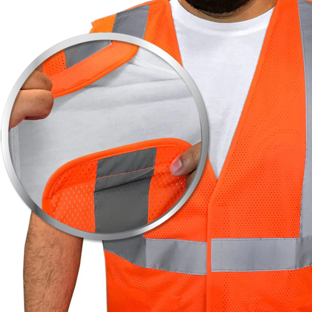 DuraDrive Men's Orange Hi-Vis Class 2 Level 2 Knitted Mesh Break-Away Safety Vest with Pockets - Image 5